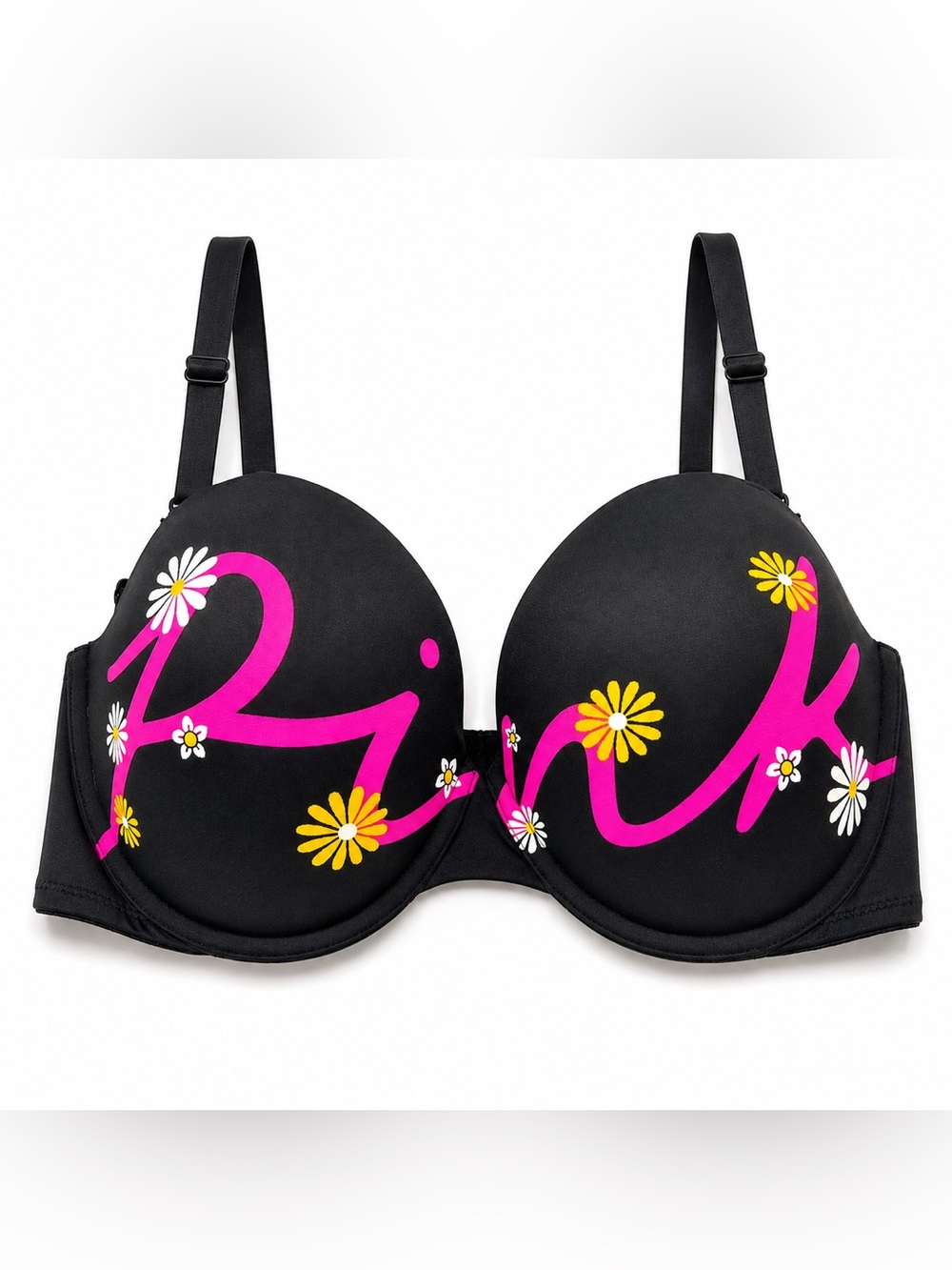 Victoria’s Secret PINK Wear Everywhere Push Up Bra women size 34DD Floral Black